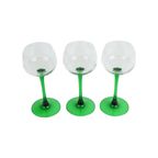 Set Van 6 Vintage Luminarc Elzas Wijnglazen Smalle Groene Voet thumbnail 7