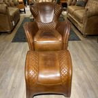 Saddle Chair / Zadel Fauteuil + Voetenbank In Vintage Cognac Leer Eyecatcher thumbnail 12