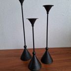 3 Hoge Vintage Kandelaars In Memphis Milano Stijl Gebruineerd Messing thumbnail 8