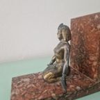 Art Deco Egyptian Revival Brons En Marmeren Boekensteunen thumbnail 7