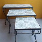 Vintage Smeedijzeren Mimiset, Nesting Tables Met Tegeltjes thumbnail 12