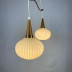 A Pair Of White Opal Frosted Glass Pendants Light With Wooden Details By Massive 1970 thumbnail 9