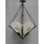 Art Deco Hanglamp Met 4 Gewolkte Glazen Platen thumbnail 6