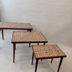 Mid Century Modern Set Of 3 Teak And Ceramic Nesting Tables, 1960S thumbnail 8