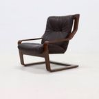 Scandinavian Bent Wood And Leather Lounge Chair 1960S thumbnail 3
