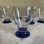 6 X Art Deco 1930 Waterglazen Wijnglazen Glazen Blauwe Voet thumbnail 6
