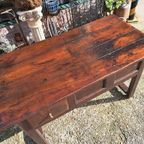 Oude Robuuste Franse Tafel, Sidetable Met 2 Lades Afm. 135x6 thumbnail 6