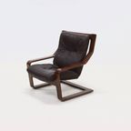 Scandinavian Bent Wood And Leather Lounge Chair 1960S thumbnail 2