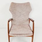 Vintage Bovenkamp Fauteuil Teakhout Roze Bruine Crème Stof thumbnail 3