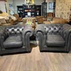 Stoere Vintage Chesterfield Bankstel 3-1-1 Zits Antraciet Grijs thumbnail 5