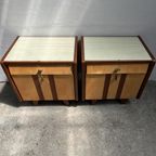 2x Vintage Nachtkastjes In Twee Soorten Hout(fineer), Streep thumbnail 2
