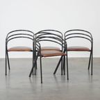 Leuke Set Van 4 Jaren 70 Design Eetkamerstoelen Met Leren Zitting En Metalen Frame thumbnail 2