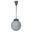 Art Deco Hanglamp Met Witte Bol, Jaren 30 thumbnail 3