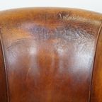 Set Van 2 Cognac-Kleurige, Karaktervolle Vintage Schapenleren Clubfauteuils thumbnail 13