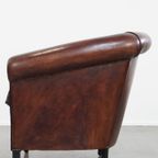 Stijlvolle In Zeer Goede Staat Verkerende Schapenleren Clubfauteuil Met Zwarte Biezen thumbnail 10