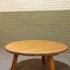 Vintage Brutalist Massief Eiken Salontafel, Rond thumbnail 2