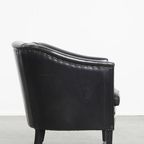 Unieke En Subtiele Zwart/ Grijze Schapenleren Clubfauteuil Met Een Mooi Patina thumbnail 3