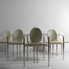 6 Vintage Postmoderne Eetkamerstoelen In Wit Leer En Staal thumbnail 7