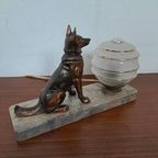 Prachtige Franse Art Deco Lamp Met Herdershond Hond. thumbnail 8