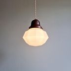 Art Deco Hanglamp In Gefacetteerde Witte Opaline, Jaren 20 thumbnail 9