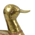 Vintage Decoratief Eenden Beeld Gehamerd Koper Messing Hout thumbnail 2