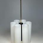 Vintage Hanglamp / Kroonluchter, Melkglazen Kokers, Duitsland 1970'S thumbnail 2