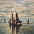 Vissersboten Op Zee Olieverf Op Doek thumbnail 3