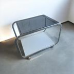 Vintage Chromen Bijzettafel / Barcart Met Fumé Glas thumbnail 11