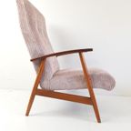 Vintage Fauteuil Roze | Roze Ribstof Nieuw Gestoffeerd Teak thumbnail 6