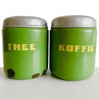 Vintage Emaille Koffie- En Thee Blikken Groen 1920’s thumbnail 2