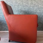 2X Leolux Dolcinea Fauteuil + Hocker | Roodbruin/Cognac Leer thumbnail 14