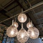 Vintage Kroonluchter 70s Chroom Met 7 Glazen Bollen thumbnail 2