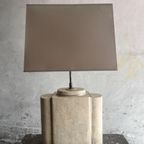 Architectural Table Lamps In Travertine And Brass Style Maison Jansen , 1970S thumbnail 8