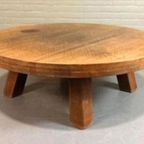 Vintage Massief Eiken Wabi Sabi Brutalist Salontafel, Rond thumbnail 3