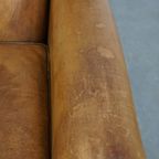 Comfortabele En Stijlvolle Vintage Schapenleren Fauteuil/armchair Met Rechte Vormen thumbnail 5