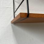 Vintage Wandrek 3 Planken Teak, Zwart Draadstaal 'ladders' thumbnail 8