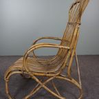 Gepatineerde Rotan Belse 8 Fauteuil Met Hoge Rug, Dutch Design, 1950 thumbnail 6