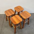Set Van 4 Vintage Grenen Krukken, Scandinavisch Design, 1970'S thumbnail 6