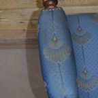 Robuuste Kasteel Armstoel Eiken Met Blauwe Stof thumbnail 7