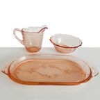 Art Deco Roze Glas Roomstel Met Serveerblad 1930’s thumbnail 3