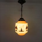 Art Deco Hanglamp Met Glazen Kap Met Natuur-Taferelen, Jaren 30 thumbnail 9