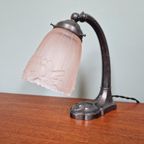 Art Deco Bureaulamp In Metaal En Roze Gesatineerd Glas, 1920-30 thumbnail 4