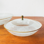 Set Vintage Midcentury Flamingo Koekschalen Glas Met Deksel thumbnail 3
