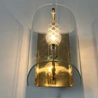 Vintage Wandlamp - Gebogen, Bewerkt Glas, Messing thumbnail 7