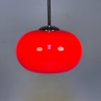 Glazen Rode Hanglamp Met Chromen Armatuur, 1980'S thumbnail 3