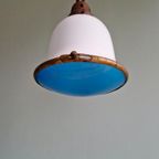 Bauhaus-hanglamp In Opaline En Blauw Gesatineerd Glas, 1920 thumbnail 4