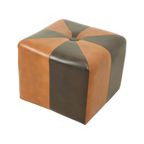 Vierkante Poef Skai Kunstleder Bruin Camel Patchwork 41cm thumbnail 3