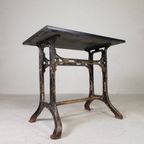 Industriele Tafel, Tuintafel Met Hardsteen Plaat Op Gietijzeren Frame, Jaren 30 thumbnail 4