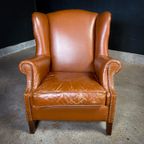 Vintage Cognac Schaapsleren Wingback Oorfauteuil thumbnail 3