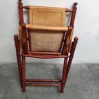 Vintage Faux Bamboo Teak And Leather Safari Folding Chair. thumbnail 9